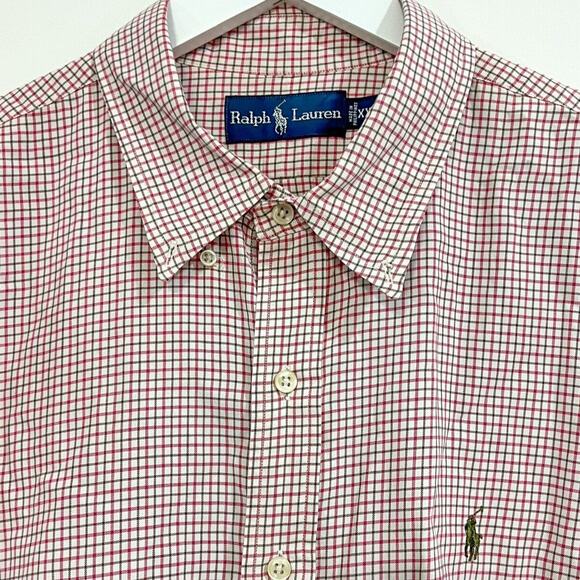 Ralph Lauren Mens XXL 2XL Cotton Button Up Shirt Long Sleeve Pink Green Check - Picture 2 of 6